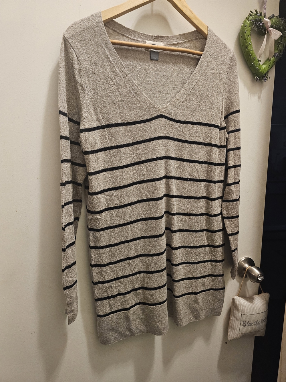 Old Navy Beige Black Striped Tunic Sweater Small E U C Whimsy Goth Indicore
